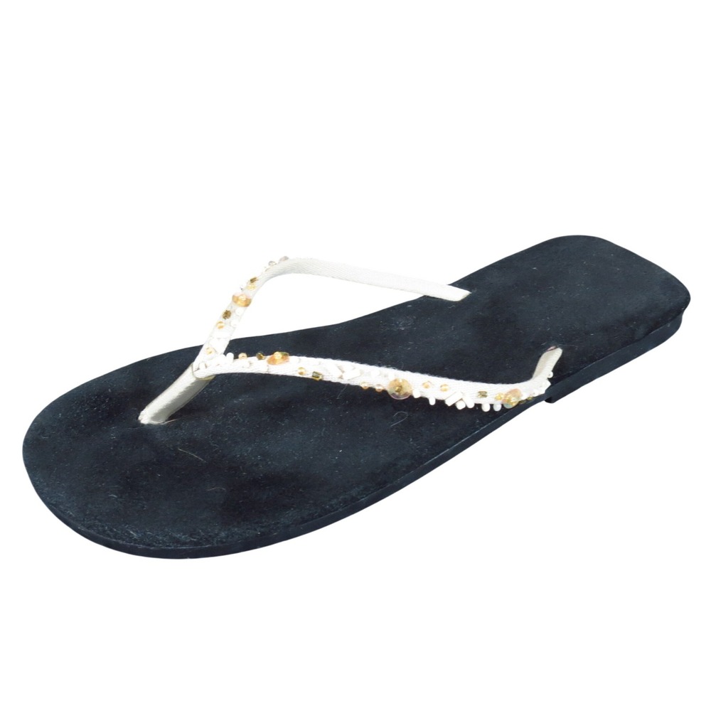 The Limited Women Beaded Thong Sandal Size 5 Small Casual Summer Black Cream